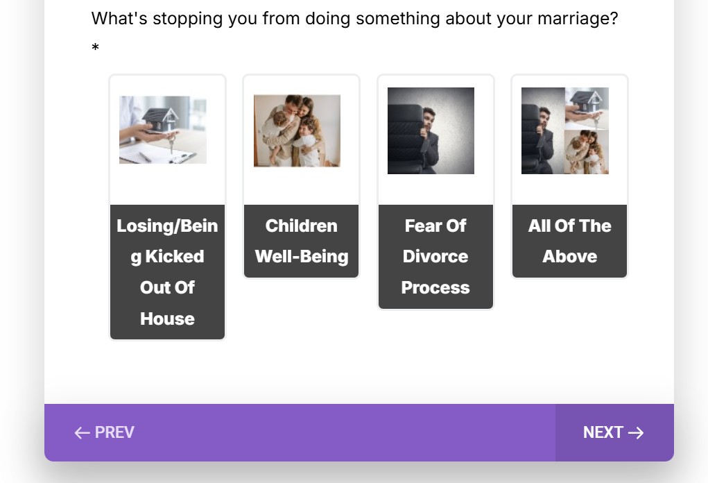 Marriage Type Quiz - What's stopping you? Losing the house, Children, Fear of divorce